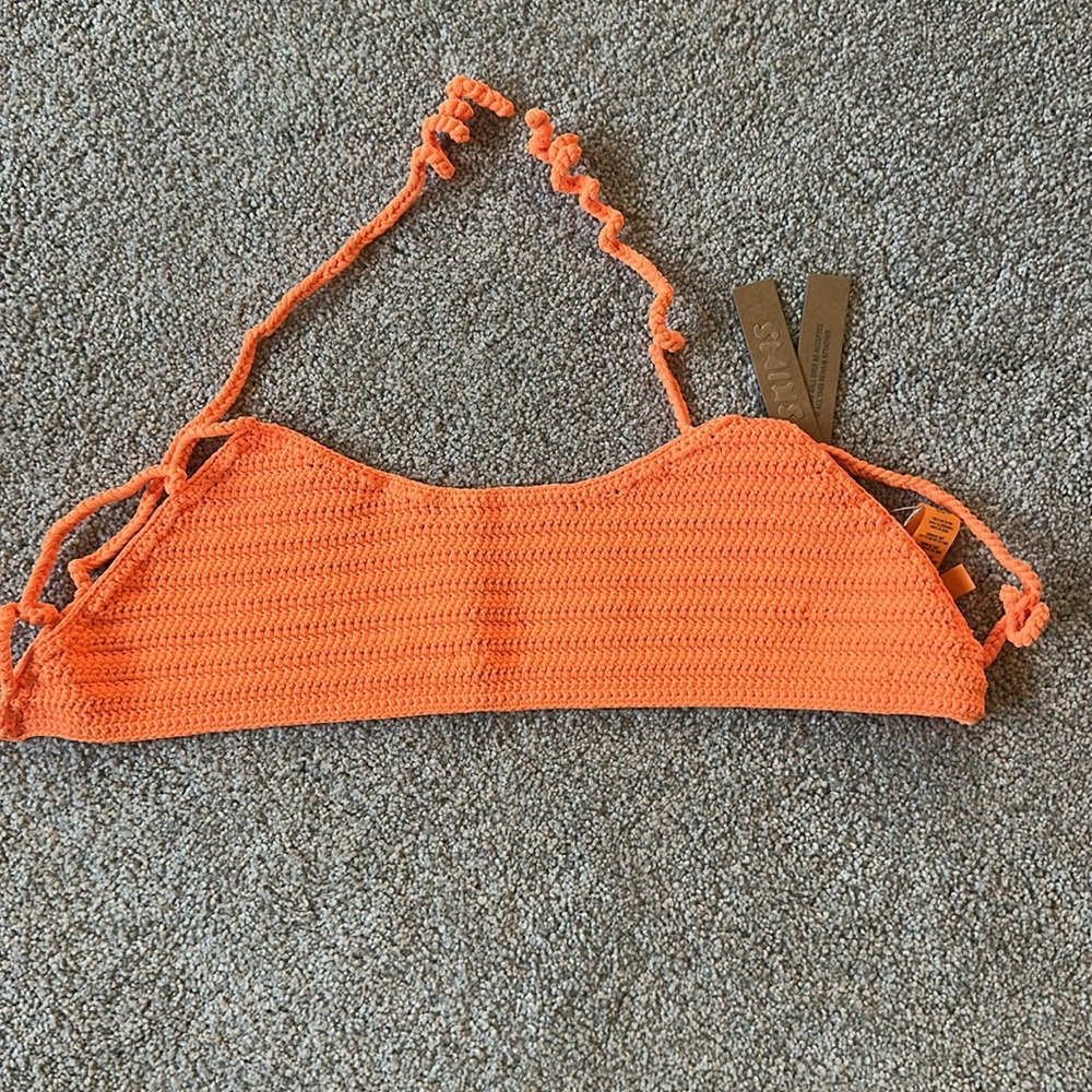 NWT SKIMS CROCHET SWIM SCOOP BIKINI TOP ORANGE LARGE
